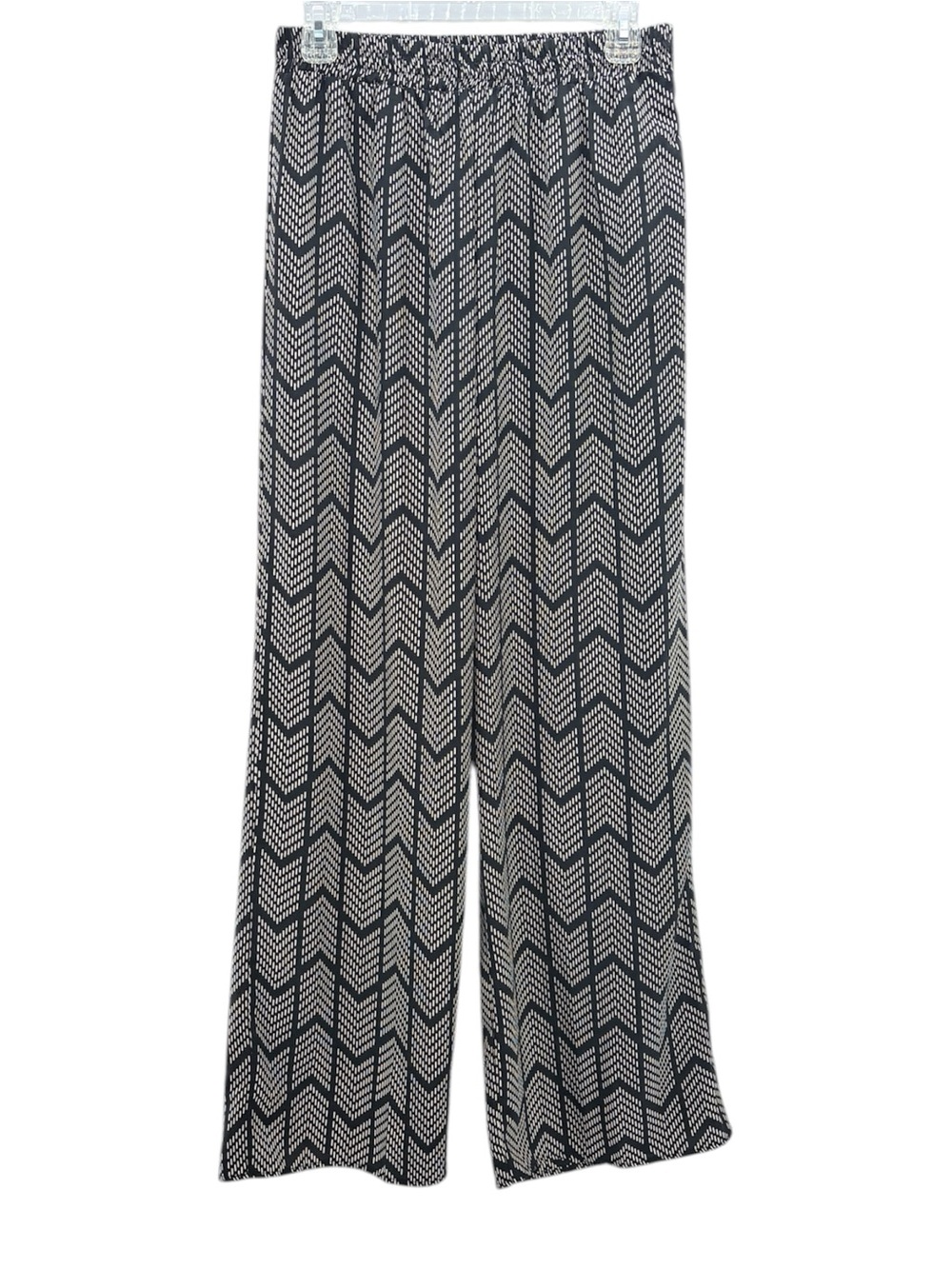Forever 21 Black/Ivory Wide Leg Flowy Pants Chevron Elastic Waist, Size Medium